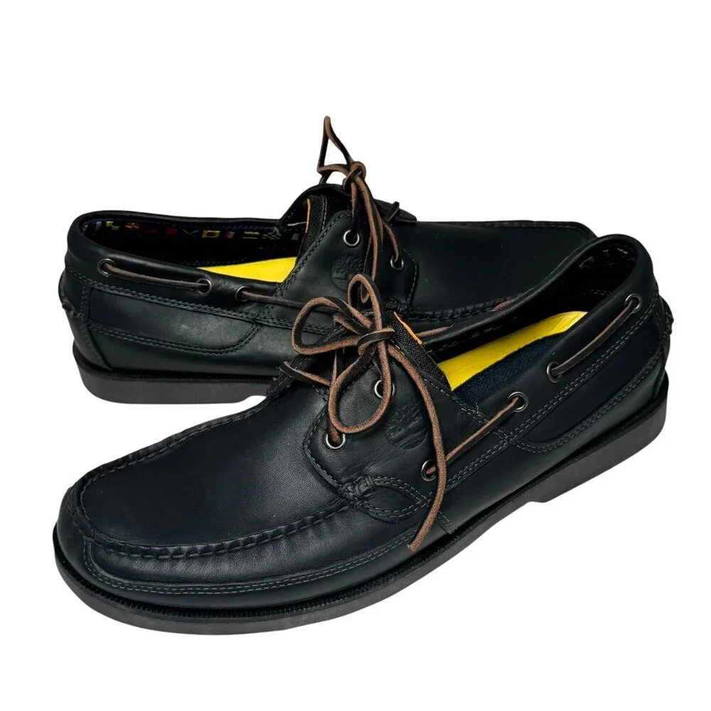 Timberland‎ Kiawah Bay 2, 70527 Men's Size 12 Black Leather Boat Shoes, NEW!